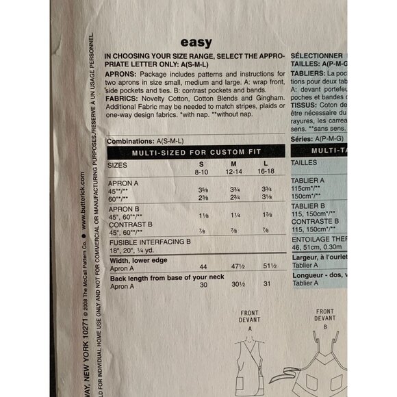 Butterick Misses Aprons Sewing Pattern B5274 sz Sm-Lg- uncut - Picture 6 of 9